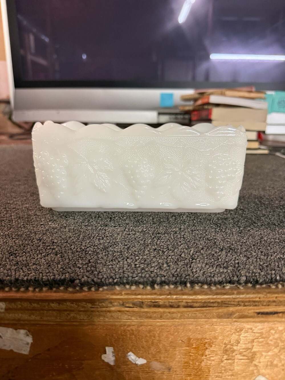 Anchor Hocking Fire King Milk Glass Grape Window Planter